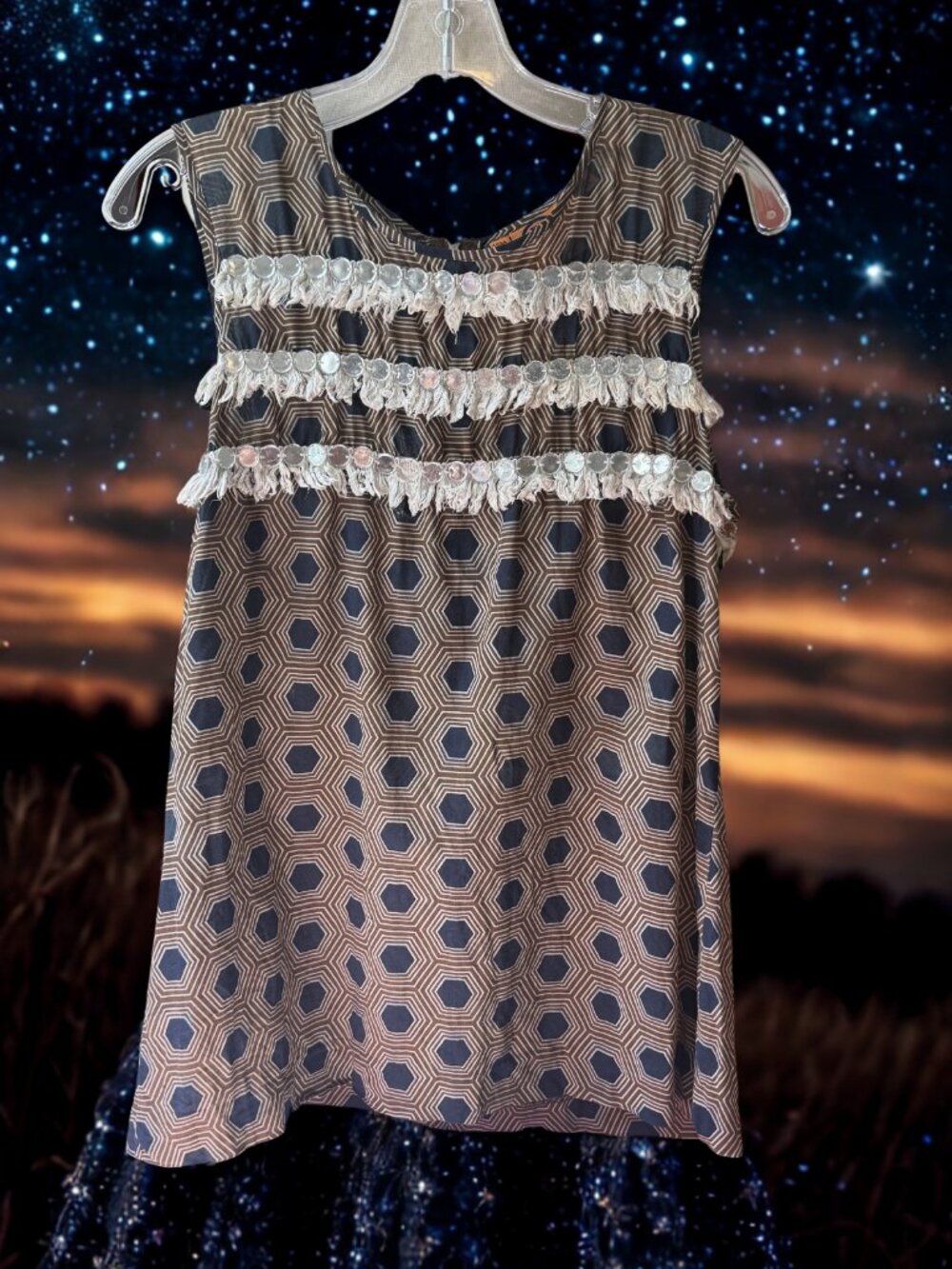 Tory Burch Sleeveless Geometric Print Top — Size 10